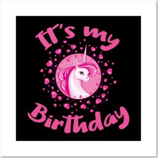 Unicorn Birthday Gift Pink Hearts Cute Unicorns Posters and Art